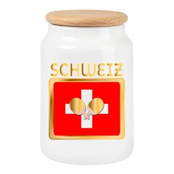Tennis de table suisse - Boîte à biscuits avec couvercle en bois - blanc - Devant