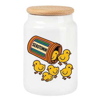 Parade des poussins sérotonine - Boîte à biscuits avec couvercle en bois - blanc - Devant