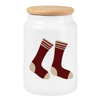 Maroon gestreifte Zehensocken - Keksdose mit Holzdeckel - Weiß - Vorne