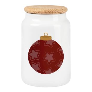 Crimson Star Ornament Pattern - Cookie Jar with Wooden Lid - white - Front