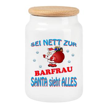 SANTA BARFRAU - Keksdose mit Holzdeckel - Weiß - Vorne