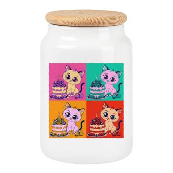Gâteau pour chat dent sucrée Gâteau Snacking Pâtisserie Sucré - Boîte à biscuits avec couvercle en bois - blanc - Devant