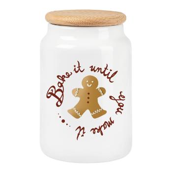 Cuis-le jusqu’à ce que tu le fasses – Drôle de bonhomme en pain d’épices - Boîte à biscuits avec couvercle en bois - blanc - Devant