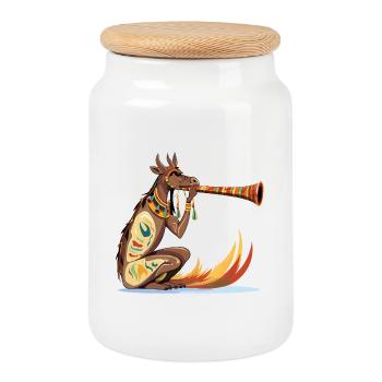 Kangaroo Trumpet Tattoo - Cookie Jar with Wooden Lid - white - Front