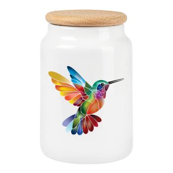 Mosaikkolibris in Farben - Keksdose mit Holzdeckel - Weiß - Vorne
