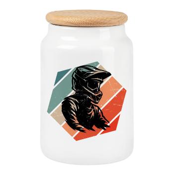 Conception compacte du motocross - Boîte à biscuits avec couvercle en bois - blanc - Devant