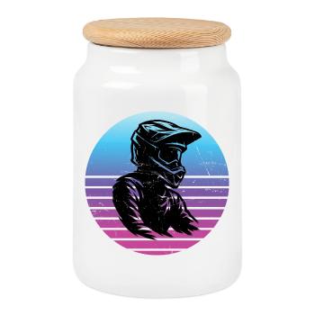 Motif amusant de motocross - Boîte à biscuits avec couvercle en bois - blanc - Devant