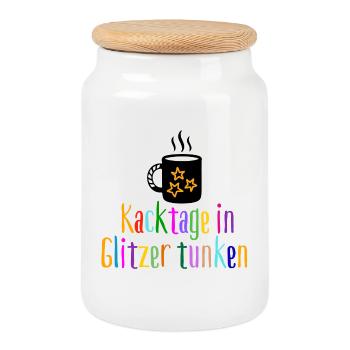 Jours de trempage de caca dans des paillettes – bonne humeur, freeude - Boîte à biscuits avec couvercle en bois - blanc - Devant