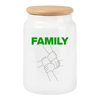 Famille – Ensemble, nous sommes forts, la force familiale - Boîte à biscuits avec couvercle en bois - blanc - Devant