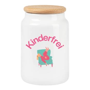 Child-free – sofa, sleep & silence, mother sleeps - Cookie Jar with Wooden Lid - white - Front