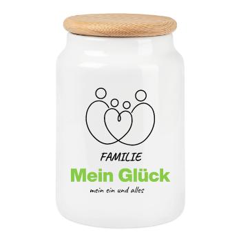 Famille – Mon bonheur, mon tout - Boîte à biscuits avec couvercle en bois - blanc - Devant