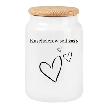 Cuddle crew 2026 – Our little family happiness - Cookie Jar with Wooden Lid - white - Front