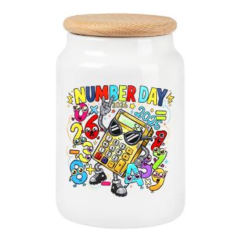 Number Day 2026 Calculator Cartoon - Cookie Jar with Wooden Lid - white - Front