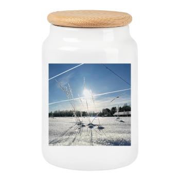La lueur du soleil dans un matin enneigé - Boîte à biscuits avec couvercle en bois - blanc - Devant