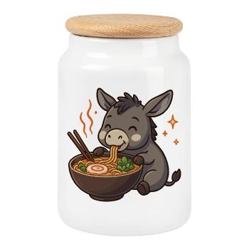 Donkey with noodles ramen kawaii donkey - Cookie Jar with Wooden Lid - white - Front