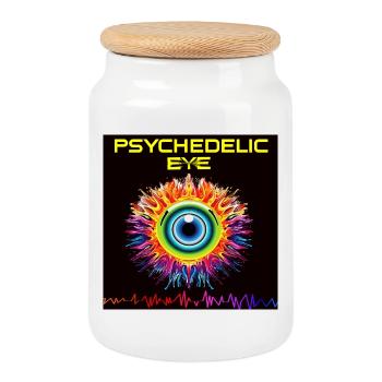Psychedelisches Augenfeuer - Keksdose mit Holzdeckel - Weiß - Vorne