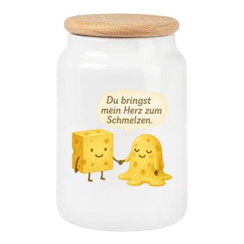 Valentine's Day Couple Cheese Love Saying Funny Love - Cookie Jar with Wooden Lid - white - Front
