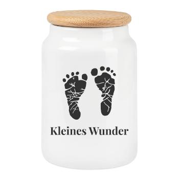 Small miracle – love from the beginning - Cookie Jar with Wooden Lid - white - Front