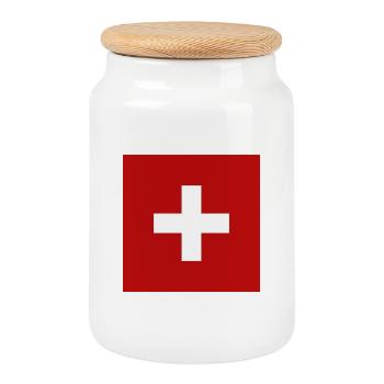 Swiss flag - Cookie Jar with Wooden Lid - white - Front