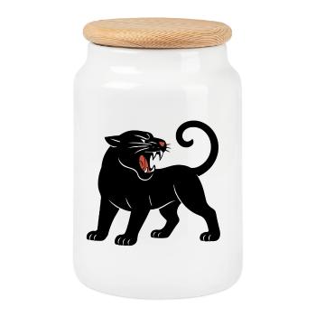 Schwarzer Panther Brüllt - Keksdose mit Holzdeckel - Weiß - Vorne
