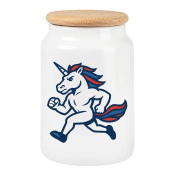 Fast Running Unicorn Athletic Power Mascot - Cookie Jar with Wooden Lid - white - Front