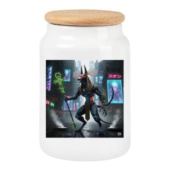 Anubis mécano en néon urbain - Boîte à biscuits avec couvercle en bois - blanc - Devant