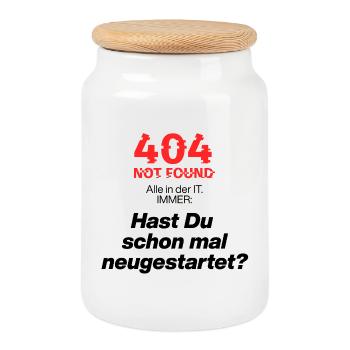 404 IT-Frage – Schon neu gestartet? IT, Geek, Fun - Keksdose mit Holzdeckel - Weiß - Vorne