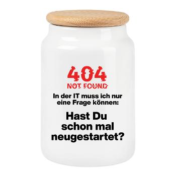 404 IT-Fehler, Bitte erst neu starten, Neustart IT - Keksdose mit Holzdeckel - Weiß - Vorne