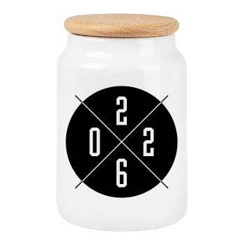 Année 2026 - Boîte à biscuits avec couvercle en bois - blanc - Devant