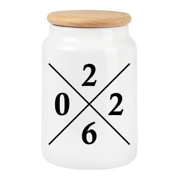 2026 Symbol - Keksdose mit Holzdeckel - Weiß - Vorne