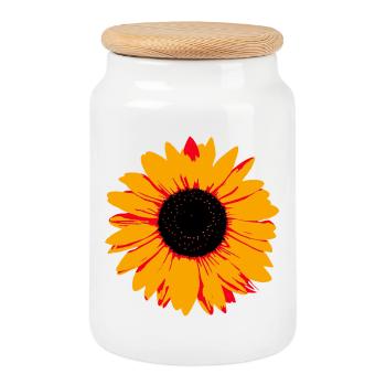 Tournesol pop art – motif fleuri rétro coloré - Boîte à biscuits avec couvercle en bois - blanc - Devant