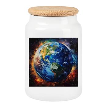 Earth in Cosmic Fire - Cookie Jar with Wooden Lid - white - Front