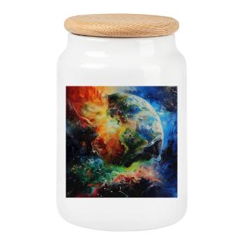 Earth in the magic of colours - Cookie Jar with Wooden Lid - white - Front