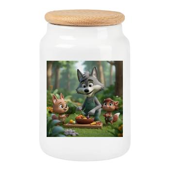 wolf, vegan wolf, friendly wolf - Cookie Jar with Wooden Lid - white - Front