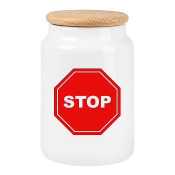 Stop sign - Cookie Jar with Wooden Lid - white - Front