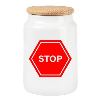 Stop sign - Cookie Jar with Wooden Lid - white - Front