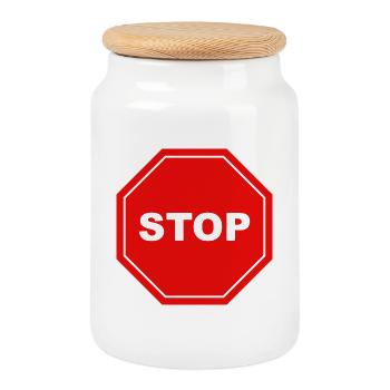 Stop sign - Cookie Jar with Wooden Lid - white - Front