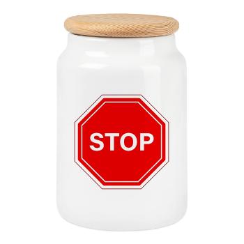 Stop sign - Cookie Jar with Wooden Lid - white - Front