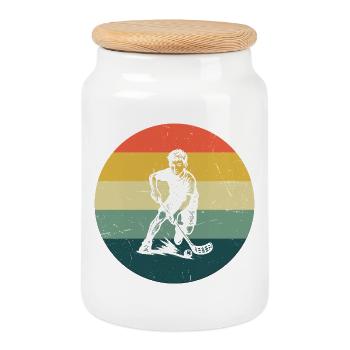 A must-have for real floorball - Cookie Jar with Wooden Lid - white - Front