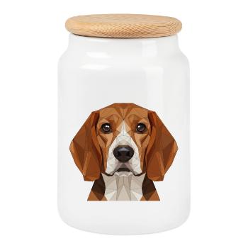 Portrait polygonal du Beagle - Boîte à biscuits avec couvercle en bois - blanc - Devant