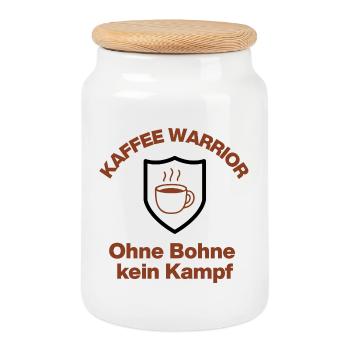 Coffee Warrior, No Bean, No Fight, Coffee Junkie - Cookie Jar with Wooden Lid - white - Front