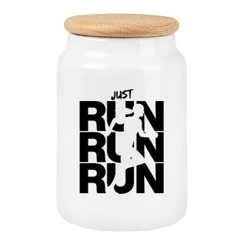 Juste courir, courir Courir Courir, joggeur, course, coureur - Boîte à biscuits avec couvercle en bois - blanc - Devant