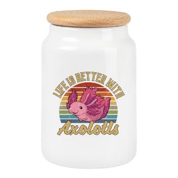 La vie est meilleure avec les axolotls - Boîte à biscuits avec couvercle en bois - blanc - Devant