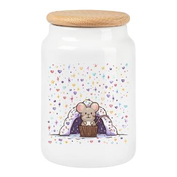 Cookie Mouse in the Starry Rain - Cookie Jar with Wooden Lid - white - Front