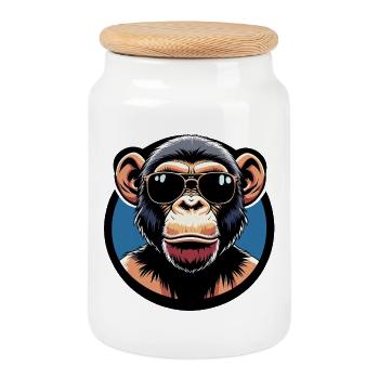 Singe avec des lunettes de soleil en cercle - Boîte à biscuits avec couvercle en bois - blanc - Devant