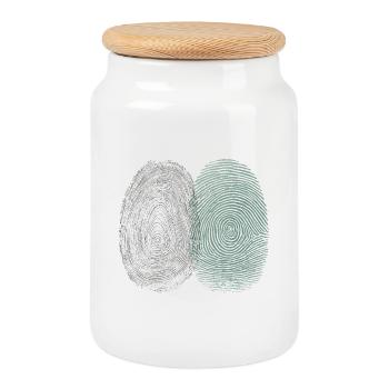 Fingerprint & Tree Rings – Nature Identity - Cookie Jar with Wooden Lid - white - Front
