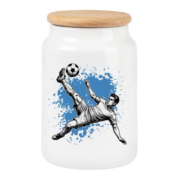 Soccer Shot Overhead Kick Goal Side Kick - Cookie Jar with Wooden Lid - white - Front