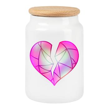 Cœur rose brisé - Boîte à biscuits avec couvercle en bois - blanc - Devant