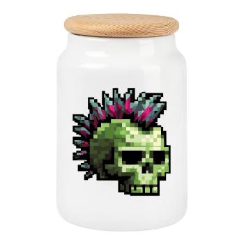 Pixel Punk Skull - Keksdose mit Holzdeckel - Weiß - Vorne