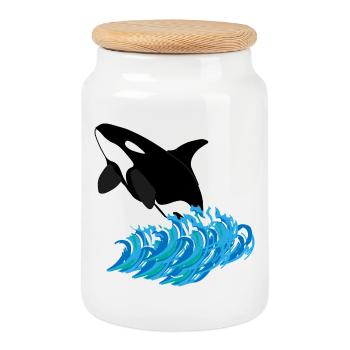 Orca-Druck - Keksdose mit Holzdeckel - Weiß - Vorne